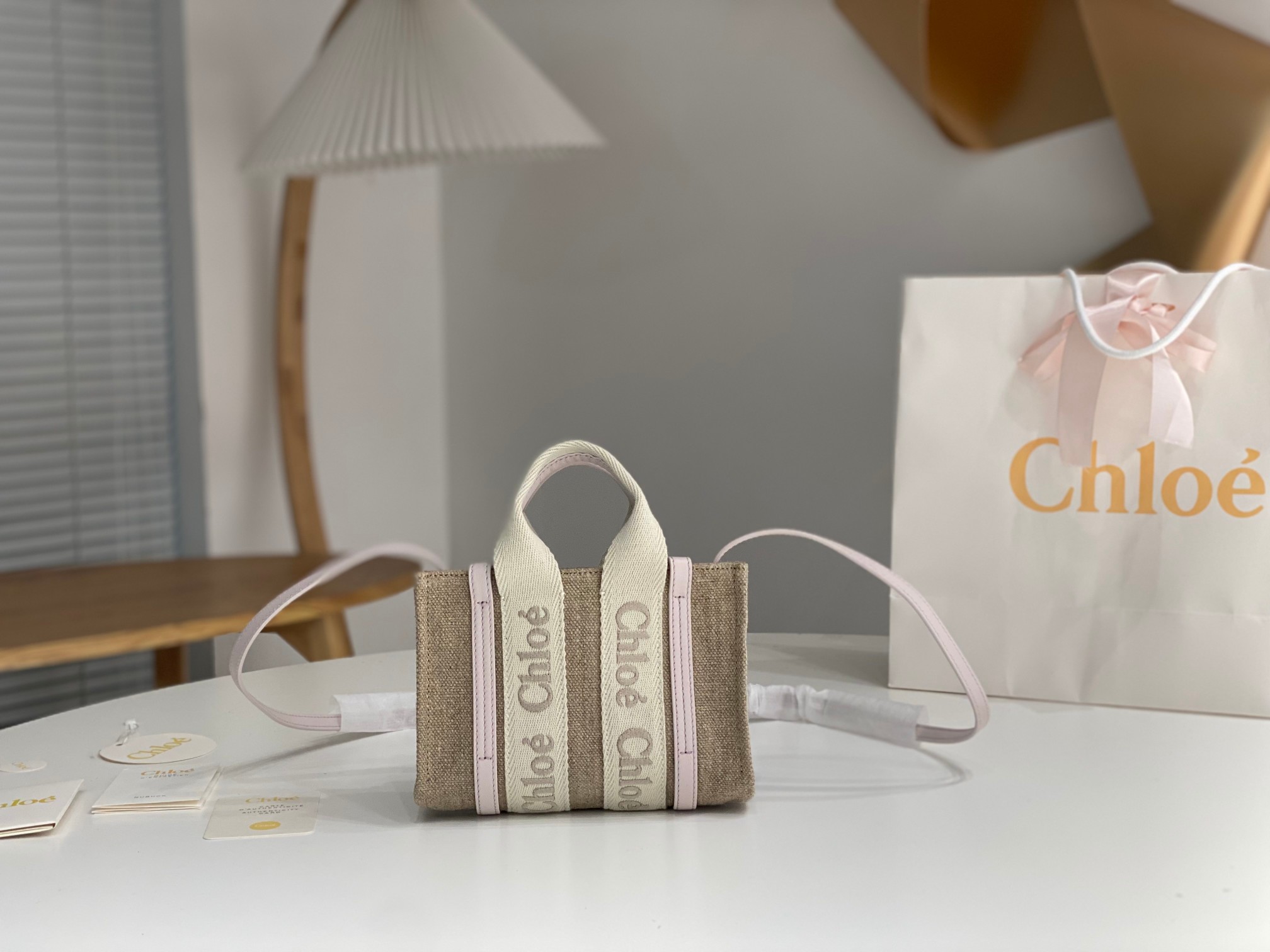 Chloe Mini Woody Tote Bag In Linen